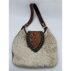 Double J Saddlery Shoulder Bag Womens Medium Brown Hair On Hide Western Studded